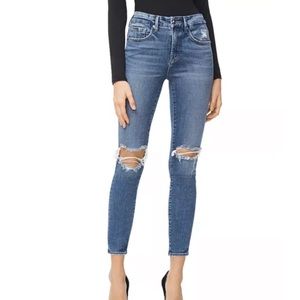 Good American Good Legs Medium Wash Distressed Skinny Crop Jeans Size 0